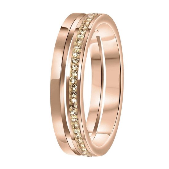 Lucardi Dames Ring roseplated 2rij met light peach - Ring - Cadeau - Staal - Rosékleurig