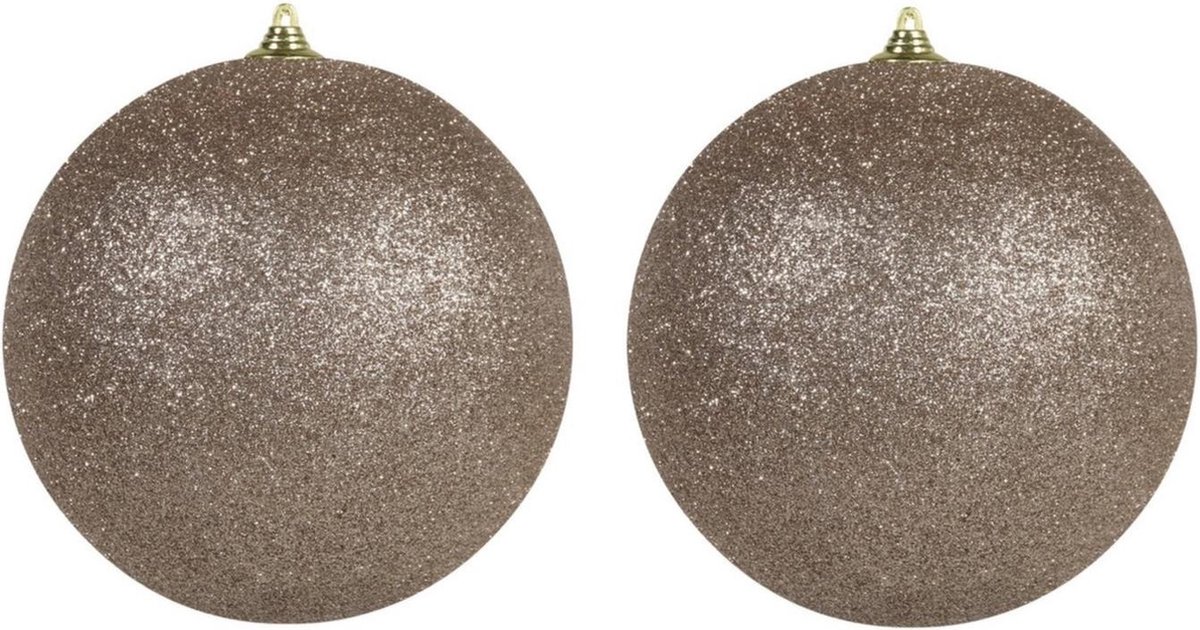 Othmar Decorations Kerstbal - 3x stuks - groot - champagne - D18 cm - kunststof - glitter afwerking - kerstversiering