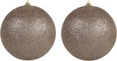 3x stuks Champagne grote glitter kerstballen 18 cm - hangdecoratie / boomversiering glitter kerstballen