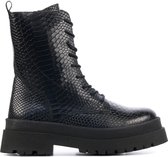 Lina Locchi Vrouwen Leren Python Biker boots / Laarzen / Damesschoenen L1019 - Zwart - Maat 36