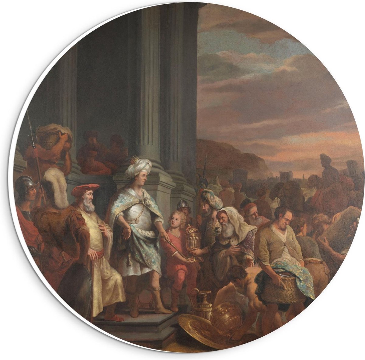 KuijsFotoprint Forex Wandcirkel - Oude Meesters - Cyrus overhandigt schat uit Jeruzalem, Ferdinand Bol - 20x20cm Foto op Wandcirkel (met ophangsysteem) Rood