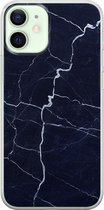 Leuke Telefoonhoesjes - Hoesje geschikt voor iPhone 12 Mini - Marmer Navy - Soft case - TPU - Marmer - Blauw