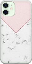 iPhone 12 mini hoesje siliconen - Marmer roze grijs - Soft Case Telefoonhoesje - Marmer - Transparant, Roze