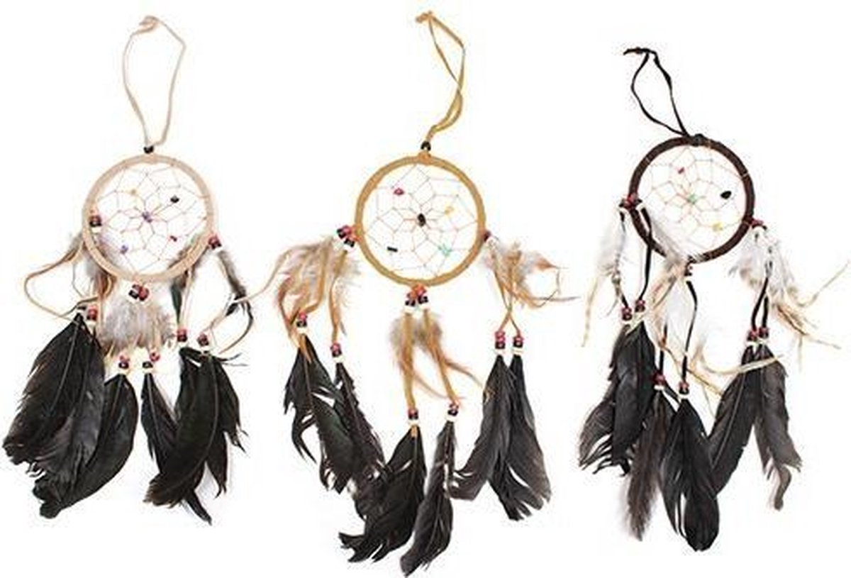 Ancient Wisdom 3 x Bali Dreamcatcher - Medium Rond - Crème/Koffie/Chocolade Crème / Koffie / Choc
