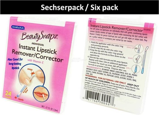 SwabPlus Beauty Snapz Instant Lipstick Remover Corrector Reinigende Vitamine E - 6-Pack