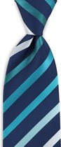 We Love Ties - Stropdas turquoise gestreept - geweven polyester Microfill - marineblauw / diverse turquoisetinten / wit