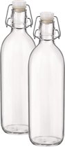 2x Beugelflessen/weckflessen transparant 1 liter 28 cm - Weckflessen - Beugelflessen - Limonadeflessen - Waterflessen - Karaffen