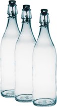 3x Glazen beugelflessen/weckflessen transparant 1 liter rond - Weckflessen - Beugelflessen - Limonadeflessen - Waterflessen - Karaffen