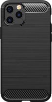 Shop4 - iPhone 12 Pro Hoesje - Zachte Back Case Brushed Carbon Zwart