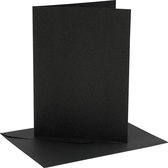 Kaarten en enveloppen, afmeting kaart 12,7x17,8 cm,  230 gr, zwart, 4sets, afmeting envelop 13,3x18,5 cm