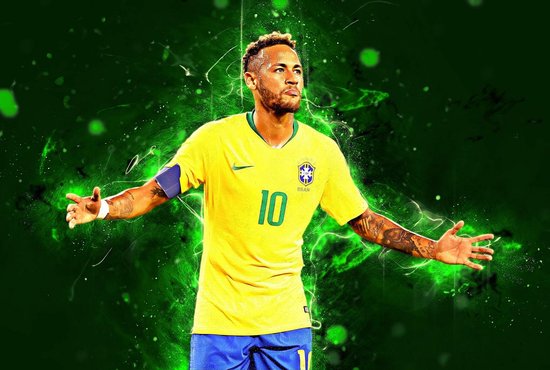 ? PSG / Brazil • Neymar Junior 2 Canvas 150x100 cm • Foto print op Canvas schilderij ( Wanddecoratie woonkamer / slaapkamer / keuken / kantoor / bar / restaurant ) / Voetbal Canvas Schilderijen / Poster