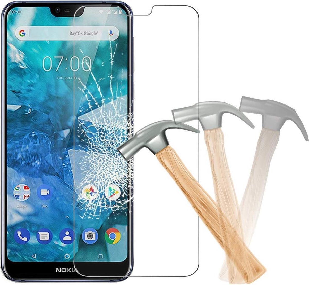 Screenprotector Glas - Tempered Glass Screen Protector Geschikt voor: Nokia 7.1 - 2x