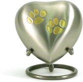Odyssey hart tin grijs met goud kleurige dierenpootjes - Asbeeld Dieren Urn Voor Uw Geliefde Dier - Kat - Hond - Paard - Konijn 50 ML