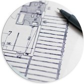 Dibond Wandcirkel - Bouwtekening/Plattegrond - 100x100cm Foto op Aluminium Wandcirkel (met ophangsysteem)