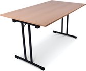 Inklapbare tafel recht | 140x80 | T-frame | Blad: Houtkleur | Frame: Zwart