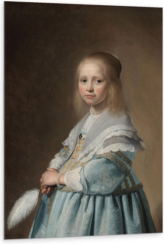 Dibond - Oude meesters - Meisje in het blauw, Johannes Cornelisz. Verspronck - 80x120cm Foto op Aluminium (Met Ophangsysteem)