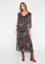 LOLALIZA Maxi jurk met bloemen en lange mouwen - Paars - Maat 36
