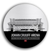 Johan Cruijff Arena van AJAX muurcirkel premium – Voetbalstadion wanddecoratie – muurcirkel – zwart wit - dibond butler finish 90cm