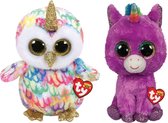 Ty - Knuffel - Beanie Buddy - Enchanted Owl & Rosette Unicorn