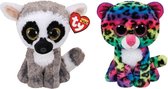 Ty - Knuffel - Beanie Boo's - Linus Lemur & Dotty Leopard