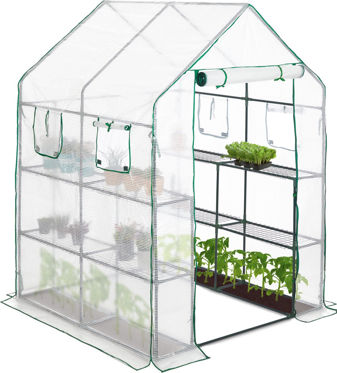 Relaxdays kweekkas 110x180x150 cm, foliekas, laag, hoekig, uv-bestendig, voor groenten en planten, met haringen, groen