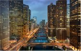 Wolkenkrabbers en skyline langs de Chicago River - Foto op Forex - 90 x 60 cm