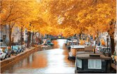 Woonboten op beroemde grachten in herfstig Amsterdam - Foto op Forex - 90 x 60 cm