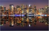 De neon skyline van New York gereflecteerd in water - Foto op Forex - 120 x 80 cm