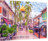 Masjid Sultan Moskee in het straatzicht van Singapore - Foto op Plexiglas - 90 x 60 cm