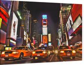 Gele taxi's op Times Square in nachtelijk New York - Foto op Canvas - 150 x 100 cm