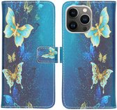 iMoshion Hoesje Geschikt voor iPhone 13 Pro Hoesje Met Pasjeshouder - iMoshion Design Softcase Bookcase - Blauw / Blue Butterfly