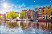 Klassieke herenhuizen aan de Amstel in Amsterdam - Foto op Tuinposter - 90 x 60 cm