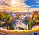 Barcelona in een kleurrijk tafereel vanaf Park Güell - Fotobehang (in banen) - 450 x 260 cm