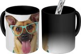 Magische Mok - Foto op Warmte Mok - Hond - Bril - Shirt - Hipster - 350 ML