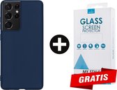 Siliconen Backcover Hoesje Samsung Galaxy S21 Ultra Blauw - Gratis Screen Protector - Telefoonhoesje - Smartphonehoesje