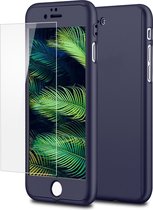 Mobiq 360 Graden beschermhoesje iPhone SE (2022 / 2020) | iPhone 8 | iPhone 7 hoesje - Harde case - Inclusief screenprotector - Full body cover - Blauw | Blauw