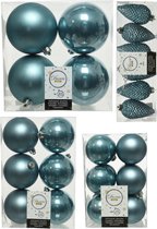 Kerstversiering kunststof kerstballen ijsblauw 6-8-10 cm pakket van 50x stuks - Kerstboomversiering
