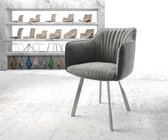 Gestoffeerde-stoel Elda-Flex met armleuning 4-poot oval roestvrij staal fluweel grijs