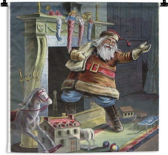 Tenture murale - Tissu mural - Retro Santa - Noël - 60x60 cm - Tapisserie
