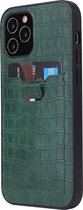 Mobiq Croco Wallet Back Cover iPhone 12 Pro Max hoesje | Croco patroon | Ruimte voor pasjes in pashouder | Apple iPhone 12 Pro Max 6.7 inch - Groen | Groen