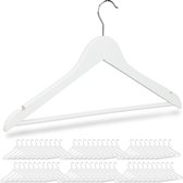 Relaxdays kledinghangers hout - set van 60 - broeklat - kleerhangers wit - draaibaar