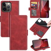 iPhone 13 Pro Max Hoesje - MobyDefend Luxe Wallet Book Case (Sluiting Zijkant) - Rood - GSM Hoesje - Telefoonhoesje Geschikt Voor: Apple iPhone 13 Pro Max