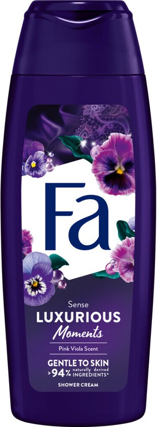 Fa Sense Luxurious Moments douchecrème met roze viooltjes.