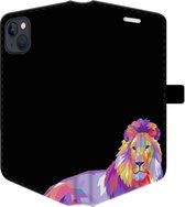 Apple iPhone 13 Telefoonhoesje - Portemonneehoesje  - Met pasjeshouder - Met Dierenprint - Leeuw - Roze