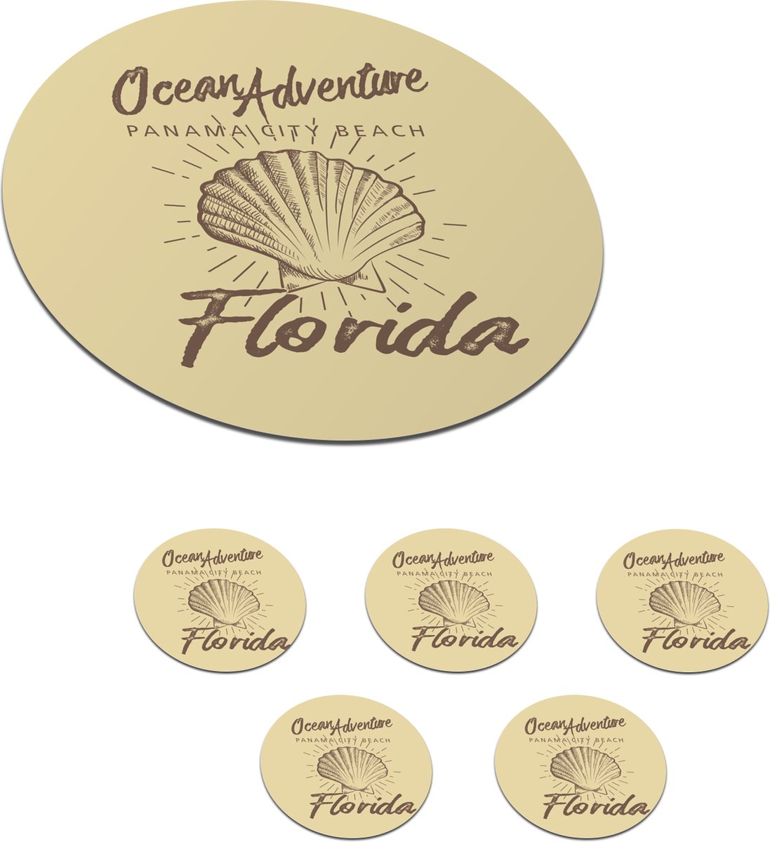 Onderzetters voor glazen - Rond - Schelp - Vintage - Zee - 10x10 cm - Glasonderzetters - 6 stuks