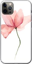 iPhone 13 Pro Max hoesje - Bloemen - Waterverf - Roze - Siliconen Telefoonhoesje