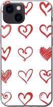 Geschikt voor iPhone 13 hoesje - Een illustratie met hartjes in verschillende vormen - Siliconen Telefoonhoesje