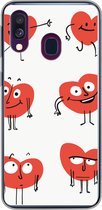 Geschikt voor Samsung Galaxy A40 hoesje - Een illustratie van negen hartjes met emoties - Siliconen Telefoonhoesje
