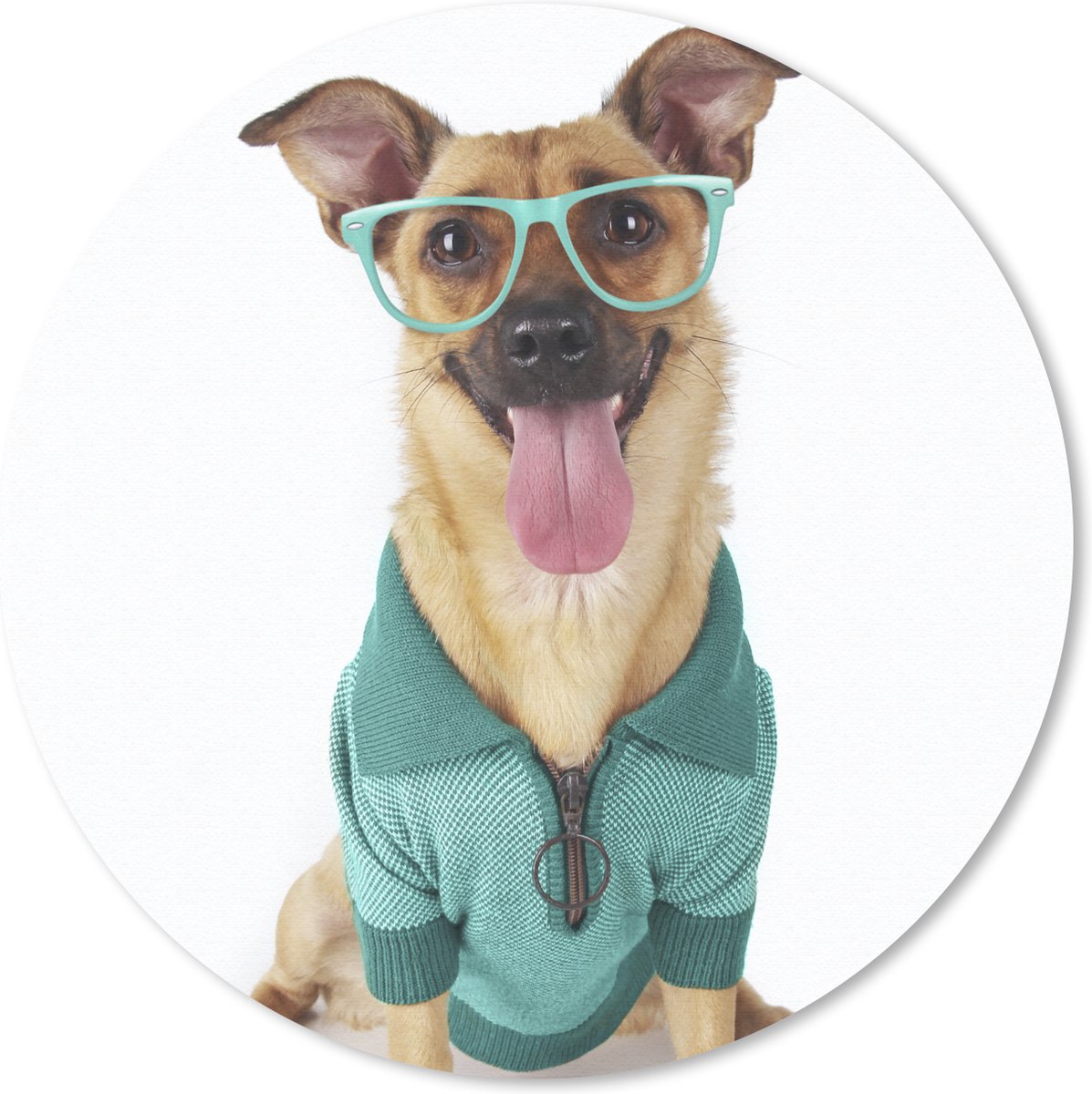Muismat rond 40x40 cm - Mousepad Hond - Bril - Shirt - Hipster - Ronde muismatten