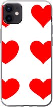 Geschikt voor iPhone 12 mini hoesje - Een illustratie met negen rode hartjes - Siliconen Telefoonhoesje